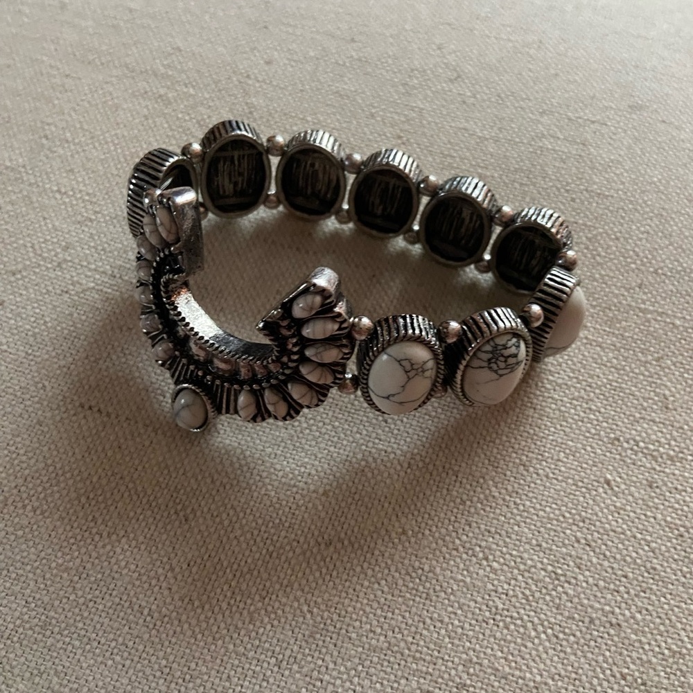 Silver and White Stone Bracelet